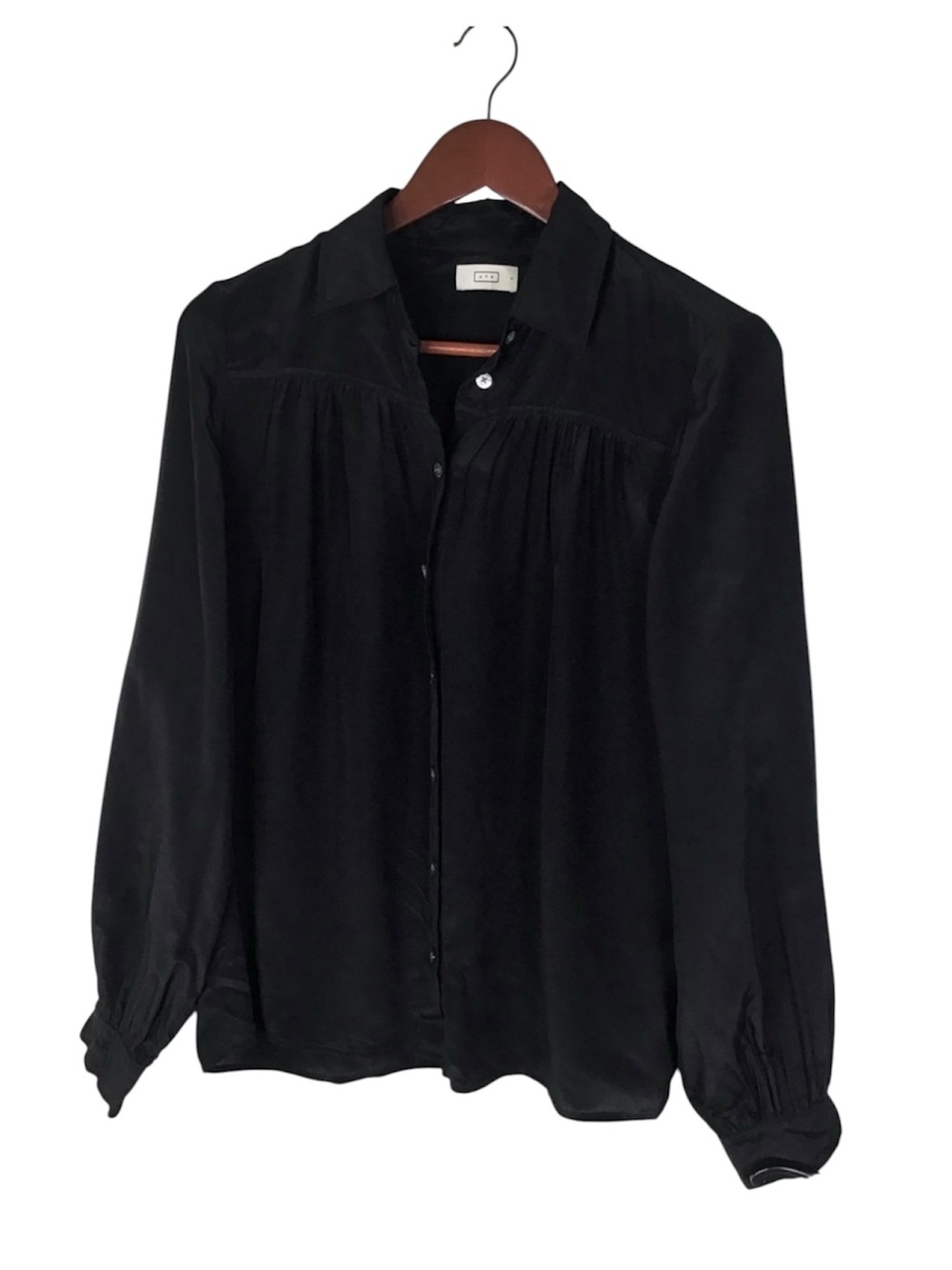 AYR Silk Blend Button Front Shirt in Black Size Small.
